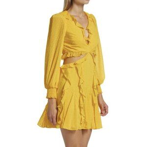 ALICE + OLIVIA Mitzi Combo Cut Out Godet Mini dress Sunbeam Yellow size 6